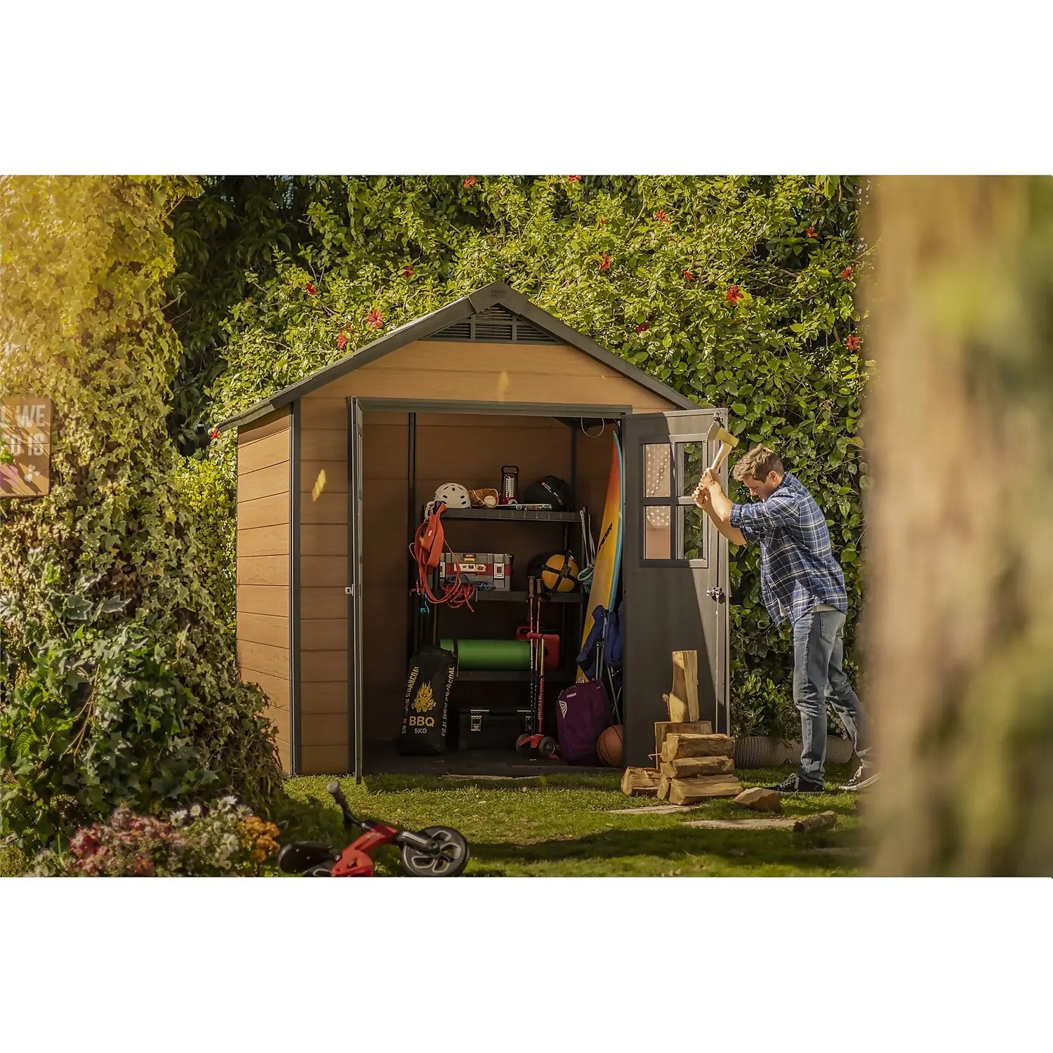 Keter Newton 7 x 7ft Double Door Outdoor Apex Plastic Garden Shed - Image 3