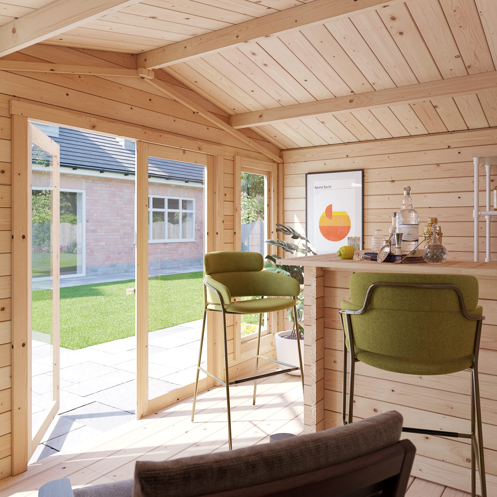BillyOh Sasha 12 x 8 Log Cabin Summer House Shed – Wooden Garden Room with Apex Roof, Double Doors, Floor, Roof & Felt | Outdoor Office, Home Studio - Image 5