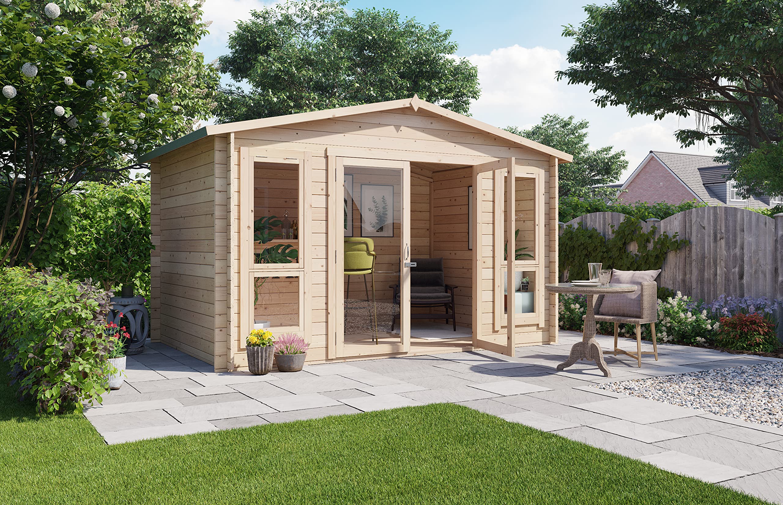 BillyOh Sasha 12 x 8 Log Cabin Summer House Shed – Wooden Garden Room with Apex Roof, Double Doors, Floor, Roof & Felt | Outdoor Office, Home Studio - Image 4