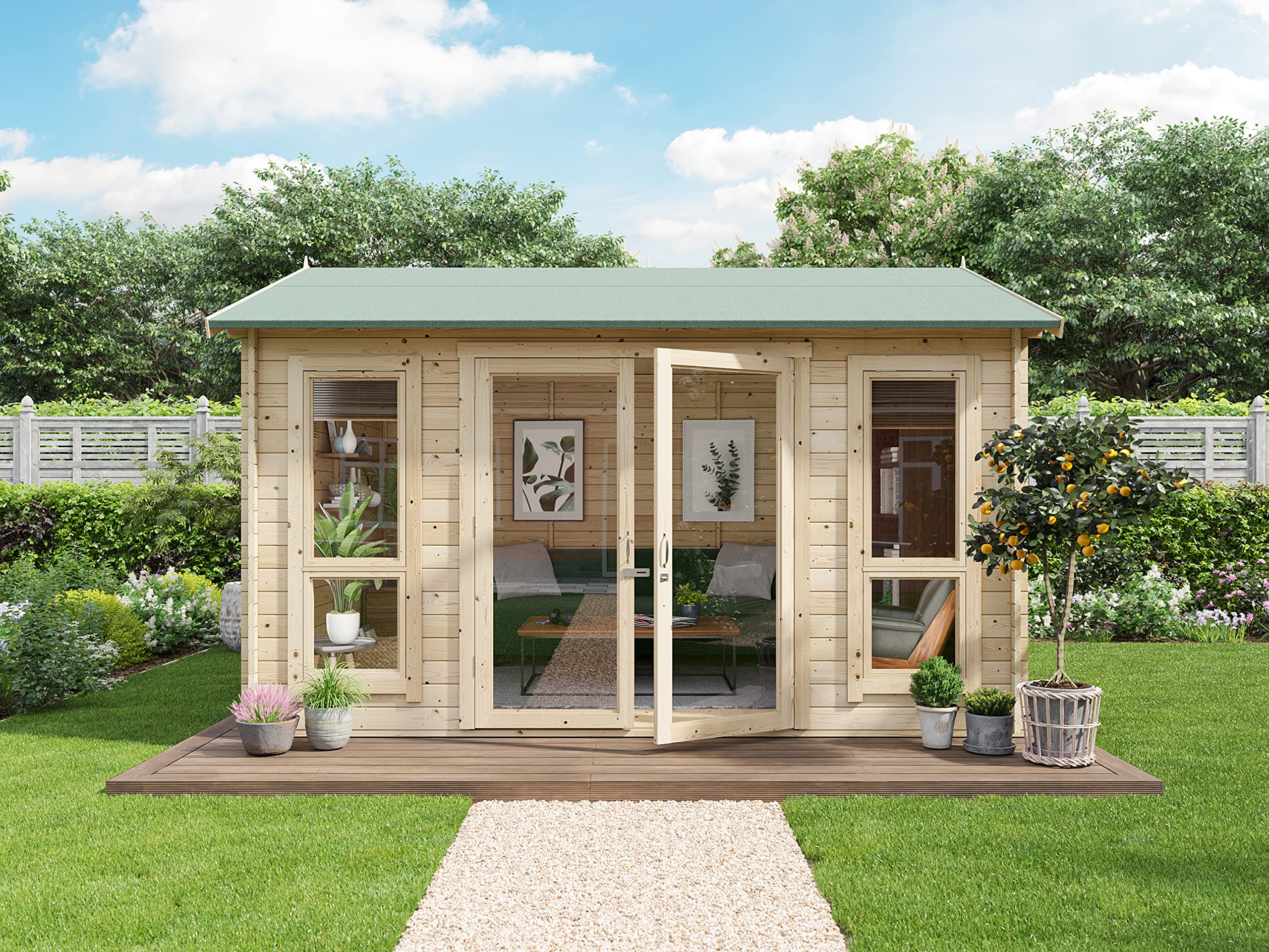 BillyOh Darcy 12x10 Log Cabin Summer House Shed with 19mm Wall Logs Thickness, Modern Apex Roof, Pressure Treated Wood & Shatterproof Windows - Image 3