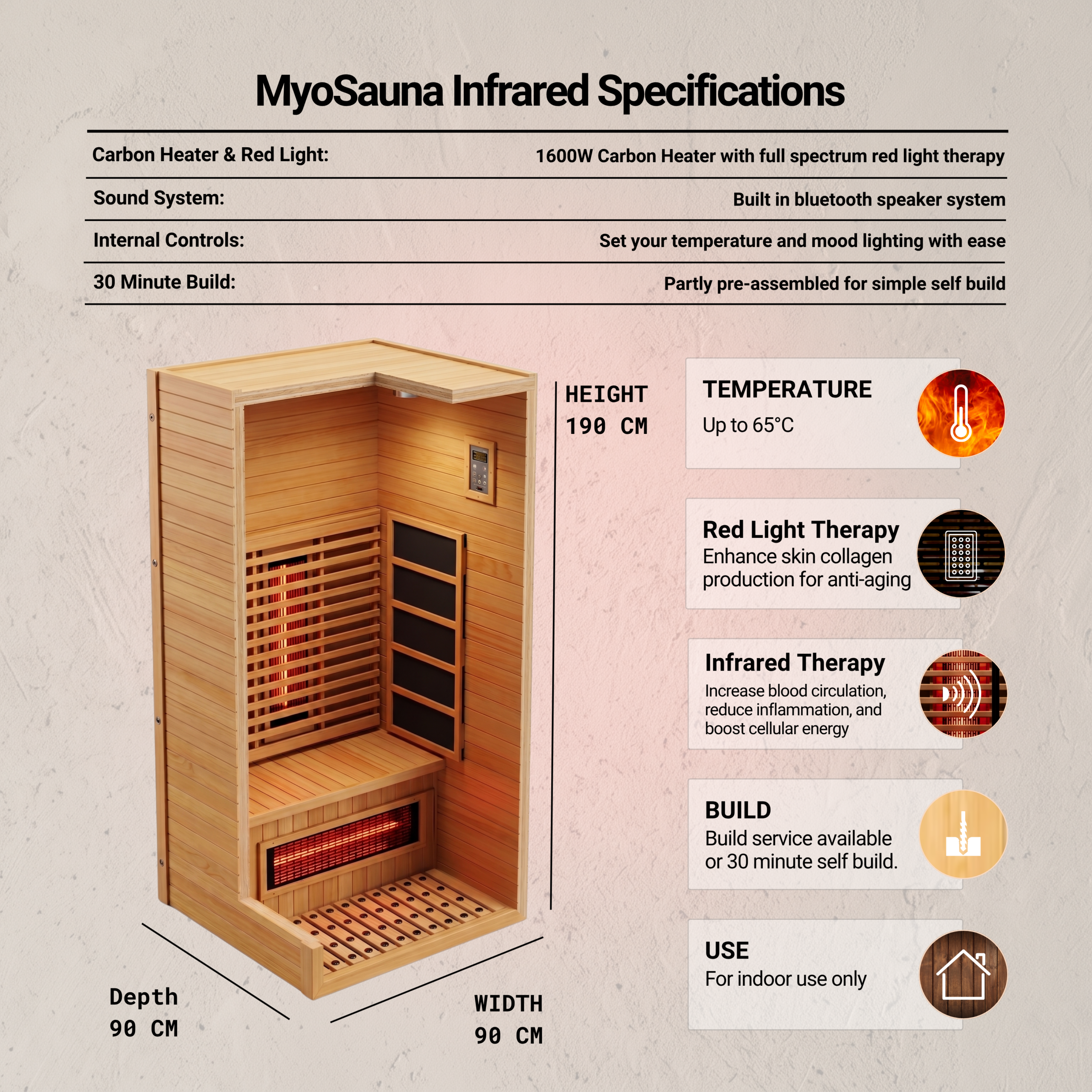 Premium Natural Wood Infrared Sauna With Red Light Therapy - Image 4